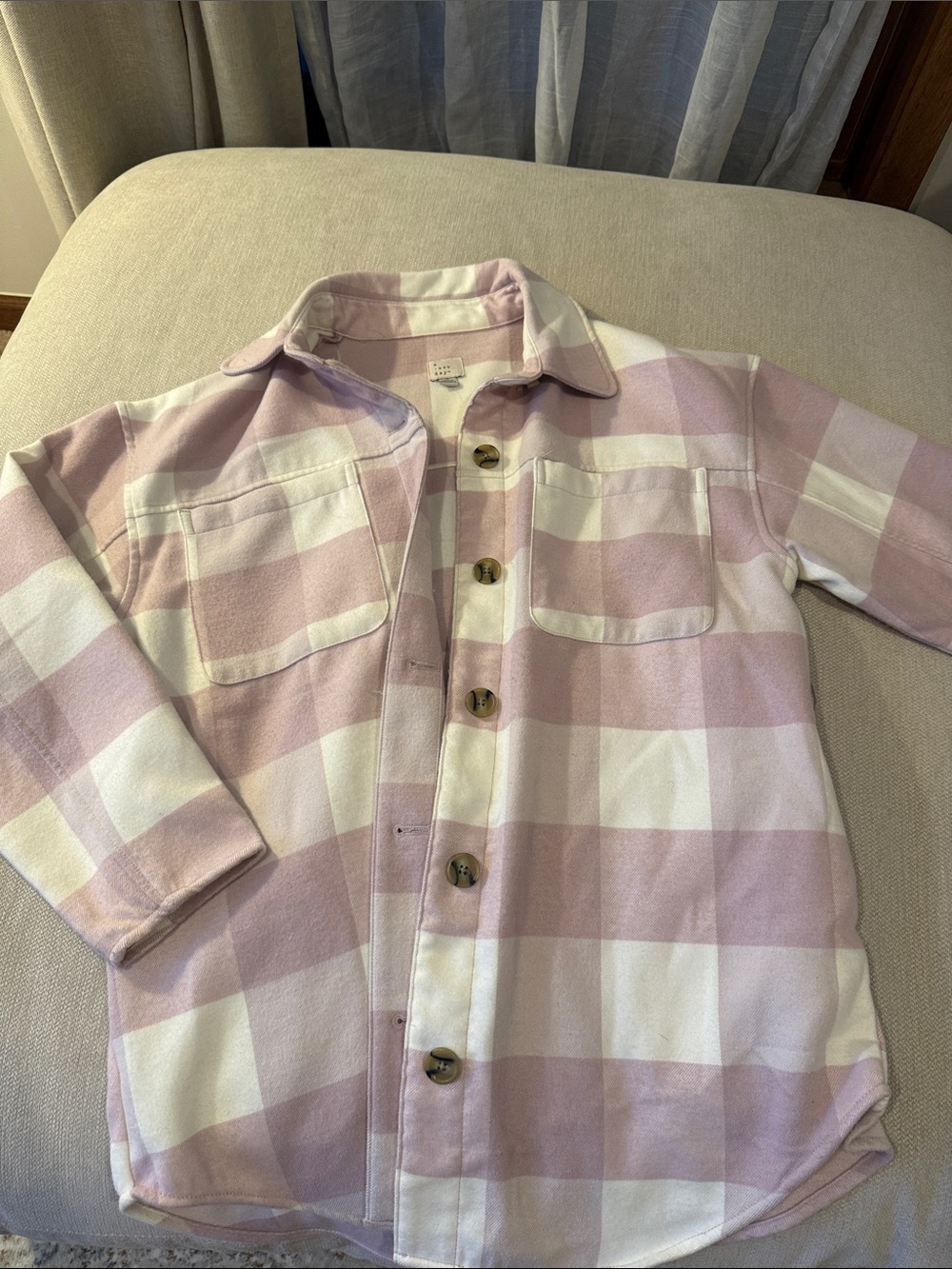 Pink & White Plaid Button-Up Shirt Jacket
